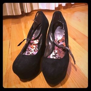 Black suede platforms